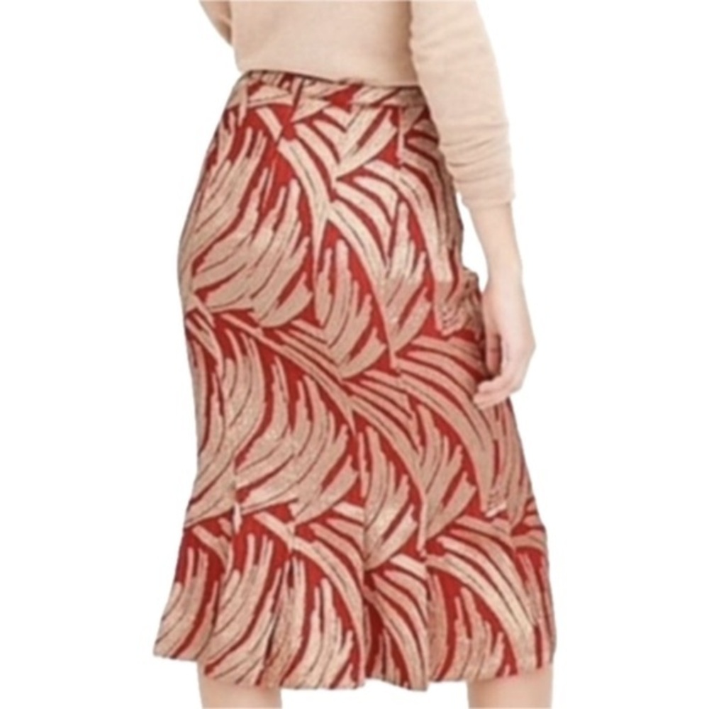 J. Crew Collection Palm Gold Leaf Jacquard Skirt in Crimson